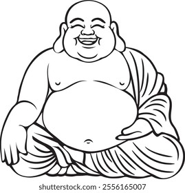 Laughing Buddha with Good symbolism of wealth , happiness, good luck, and prosperity. Conceptual illustration for Tattoo line art 