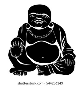 Laughing Buddha or Hotei sitting. Vector illustration.