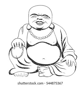 Laughing Buddha or Hotei sitting. Vector illustration.