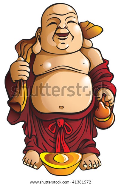 Laughing Buddha Huge Belly Sack Gold Stock Vector (Royalty Free) 41381572
