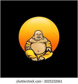 laughing buddha infront of the moon with black background