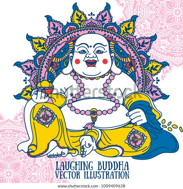 Laughing Buddha On Beautiful Mandala Traditional Stock Vector (Royalty ...