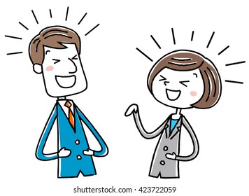 Laughing business woman and man conversation: Illustration material