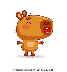 Laughing Capybara isolated on white background. Vector illustration.