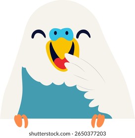 Laughing Cartoon Bird Peeking hand drawn