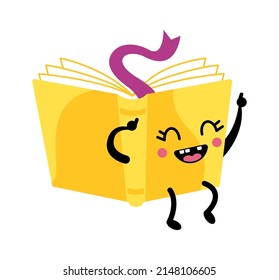 Laughing cartoon book. Education icon. Vector illustration