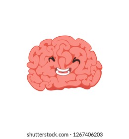 Laughing cartoon brain on the white background