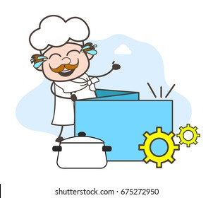 Laughing Cartoon Chef  with Process Banner Vector Illustration