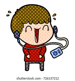laughing cartoon man with earphones