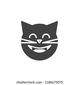 Laughing cat face emoticon vector icon. filled flat sign for mobile concept and web design. Smiling cat emoji simple solid icon. Symbol, logo illustration. Pixel perfect vector graphics