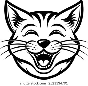 a Laughing cat logo icon line art simple vector on white background