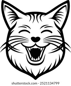 un Vector simple del arte de la línea del icono del logotipo del gato que ríe en el fondo blanco