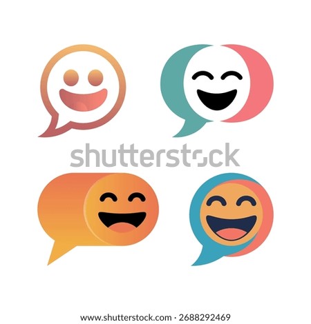 Laughing Chat Icon – Speech Bubble with Smiling Laugh Emoji Silhouette for Comedy, Messaging, and Fun Communication Logo