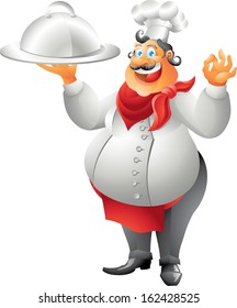 laughing chef with plate isolated