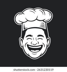 Retrato de chef risonho, arte de linha monocromática simples.