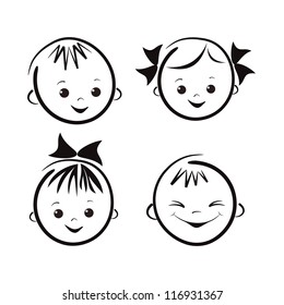 Laughing children's faces. Set. Vector  illustration.