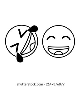 laughing and closed eye emoji outline illustration. Suitable for message and meme