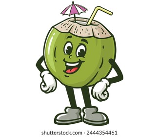 laughing Coconut  cartoon mascot illustration character vector clip art hand drawn