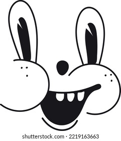 Cara cómica de risa. Emoción del personaje de retro sobre fondo blanco