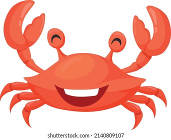 Laughing crab character. Cartoon red sea food animal isolated on white background