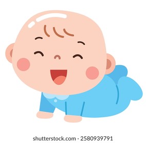 Laughing Crawling Baby in Blue Onesie Illustration