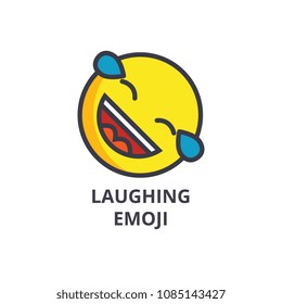 laughing cute emoji vector line icon, sign, illustration on background, editable strokes
