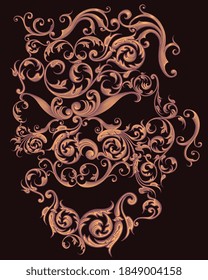 Laughing. Decorative patterned mask. Hand drawn engraving. Editable vector vintage illustration. Isolated on black background. 8 EPS