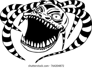 Laughing demon. Jester. Black and white print