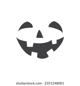 Laughing devil face icon, scary black face clipart, spooky pumpkin facial expression, smiling ghost face at Halloween party isolated on white. vector illustration.