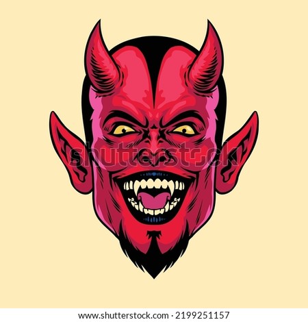 Laughing Devil Head with vintage hand drawing style