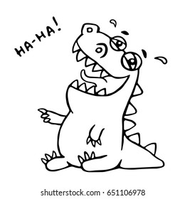 Laughing dinosaur. Vector illustration. Good mood. Funny cute imaginary character.