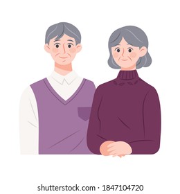 Riendo pareja de ancianos. Ilustraciones de retratos de abuela y abuelo.