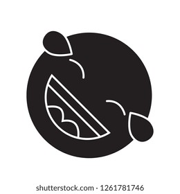 Laughing emoji black vector concept icon. Laughing emoji flat illustration, sign