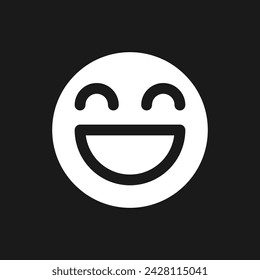 Laughing emoji dark mode glyph ui icon. Feelings expression. User interface design. White silhouette symbol on black space. Solid pictogram for web, mobile. Vector isolated illustration