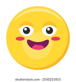 Laughing emoji facial expression. Colorful vector friendly smile emoticon icon. Cute sticker, social media happy mood character, emotion and warm feeling chat element