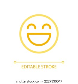 Laughing emoji pixel perfect color linear ui icon. Feelings expression. Joke reaction. Online communication. GUI, UX design. Outline isolated user interface pictogram. Editable stroke. Arial font used