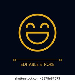 Laughing emoji pixel perfect color linear ui icon for dark theme. Positive mood. Outline isolated user interface pictogram. GUI, UX design for night mode. Editable stroke. Arial font used