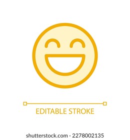 Laughing emoji pixel perfect glassmorphism ui icon. Positive mood. Color filled line element with transparency. Vector pictogram in glass morphism style. Editable stroke. Arial font used
