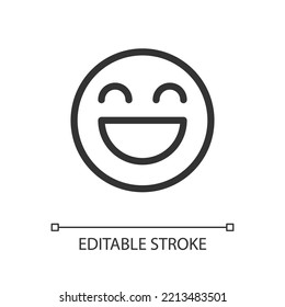 Laughing emoji pixel perfect linear ui icon. Feelings expression. Online communication. GUI, UX design. Outline isolated user interface element for app and web. Editable stroke. Arial font used