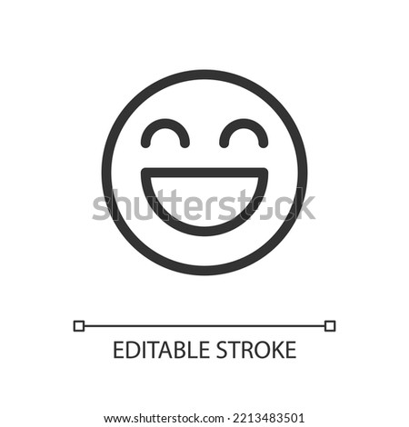 Laughing emoji pixel perfect linear ui icon. Feelings expression. Online communication. GUI, UX design. Outline isolated user interface element for app and web. Editable stroke. Arial font used