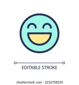 Laughing emoji pixel perfect RGB color ui icon. Feelings expression. Simple filled line element. GUI, UX design for mobile app. Vector isolated pictogram. Editable stroke. Arial font used