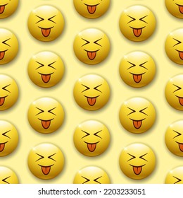 Laughing Emoji Seamless Pattern. Vector Realistic Glossy 3d Elements On Yellow Background. Best For Textile, Mobile Apps, UI And Web Design. EPS 10.