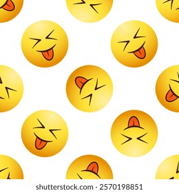 Laughing emoji seamless pattern. Vector yellow elements on white background. 