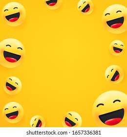 Laughing emoji. Social media message vector background. Copy space for a text