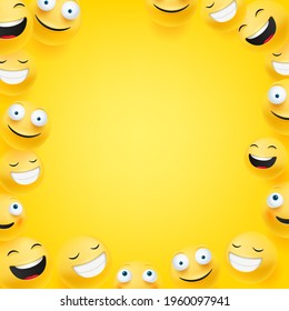 Laughing emoji. Social media message vector background. Copy space for a text