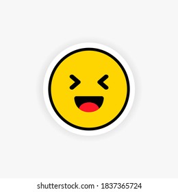 Laughing emoji sticker. Laugh. Happiness emotion. Joke. Vector EPS 10. Isolated on white background