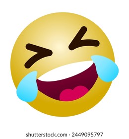 Laughing emoji with tears and closed eyes. High quality emoticon on white background. Laughing chat comment reactions template face tear laughter emoji