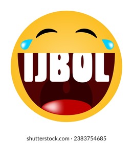 Laughing emoji with teeth in shape of acronym IJBOL on white background
