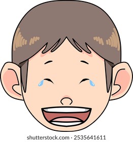 Laughing emoticon of a boy with brown hair