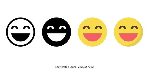 Laughing emoticon with closed eyes in flat style. Lol happy face emoji icon vector